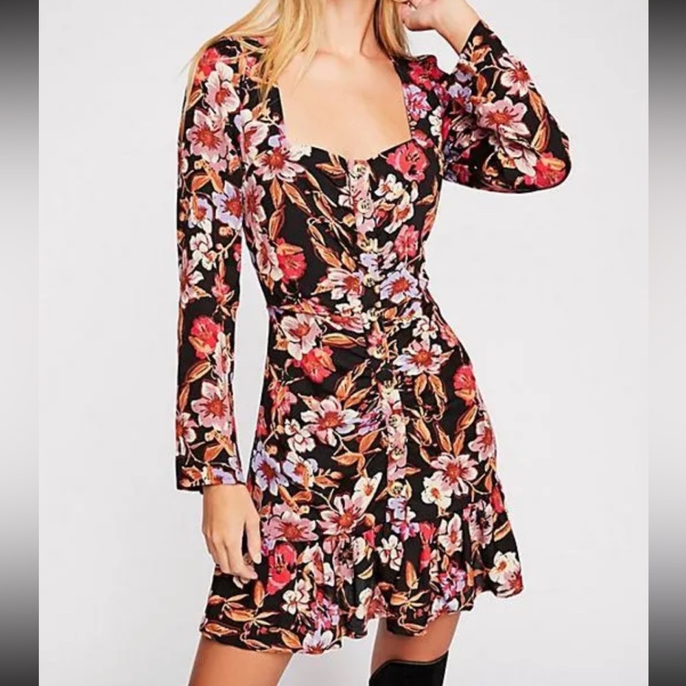 Free People Forever Floral mini dress Long sleeve